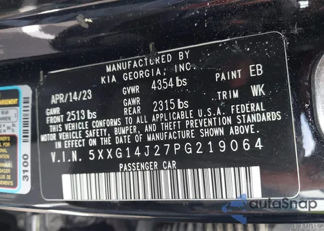 2023 Kia K5 Lxs from USA, damaged, VIN 5XXG14J27PG219064